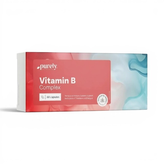 Vitamin B Complex, cu toate cele 8 vitamine B, ajută la reducerea oboselii, susține energia și sistemul nervos, 60 capsule, Purely Nutrition