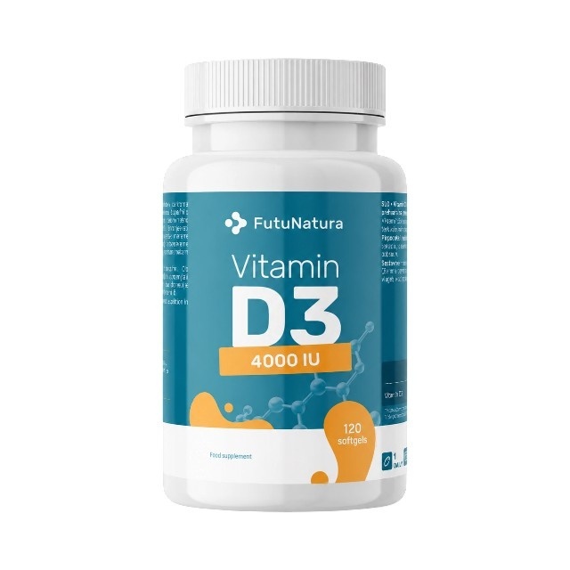 Vitamina D3 4000 UI, supliment alimentar pentru susținerea imunității, sănătății oaselor, dinților și mușchilor, 120 capsule moi, FutuNatura
