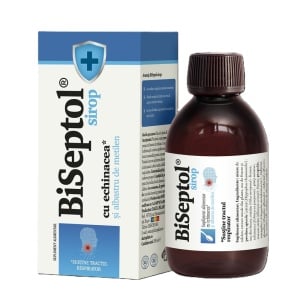 Biseptol Sirop, supliment alimentar destinat susținerii sănătății căilor respiratorii și imunității, cu albastru de metilen și echinacea, 200 ml, Dacia Plant
