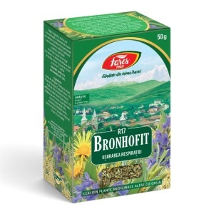 Ceai Bronhofit Ușurarea respirației R17, ajută la eliminarea secrețiilor bronșice, susține respirația ușoară și confortul gâtului, 50 g, Fares