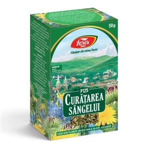 Ceai Curățarea Sângelui P125, susține detoxifierea naturală, contribuie la drenajul organismului și funcționarea normală a ficatului, 50 g, Fares