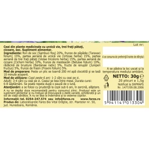 Ceai Detoxifiant P142, susține eliminarea toxinelor și a excesului de apă, contribuie la funcționarea ficatului și rinichilor, 20 plicuri, Fares - Img 6