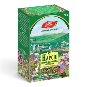 Ceai Hapciu R31, susține sănătatea căilor respiratorii și contribuie la fluidificarea secrețiilor bronșice și confortul respirator, 50 g, Fares