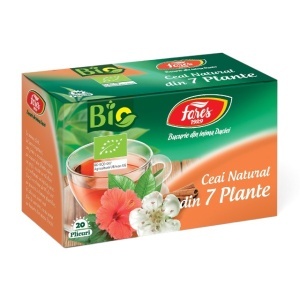 Ceai natural din 7 Plante BIO, contribuie la relaxare și starea generală de bine, cu plante, fructe și flori, 20 plicuri, Fares