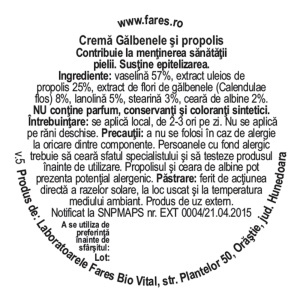 Cremă de Gălbenele și Propolis, P117, 20 g, Fares - Img 2