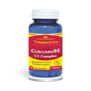 Curcumin 95 C3 Complex, supliment alimentar destinat susținerii articulațiilor, protecției celulare și echilibrului organismului, 30 capsule, Herbagetica