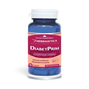 DiabetPrim, supliment alimentar destinat susținerii echilibrului glicemiei, metabolismului și controlului poftei de dulce, 60 capsule, Herbagetica