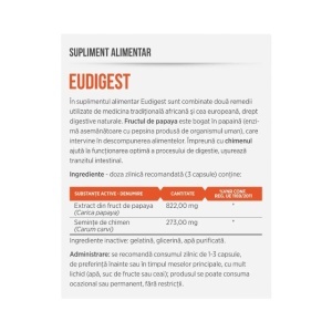 Eudigest, cu papaya și chimen, susține digestia, ajută la reducerea balonării și gazelor intestinale, 30 capsule, Parapharm - Img 2
