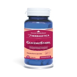 GlicemoStabil, supliment alimentar destinat susținerii echilibrului glicemiei, metabolismului și digestiei, 60 capsule, Herbagetica