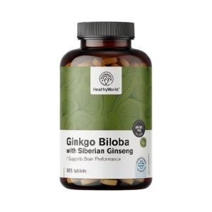 HealthyWorld, Ginkgo Biloba with Siberian Ginseng - ginkgo biloba cu ginseng siberian, 365 tablete