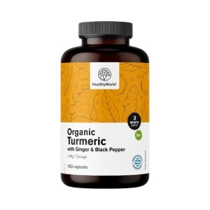 HealthyWorld, Organic Turmeric with Ginger & Black Pepper - turmeric cu ghimbir și piper negru, 180 capsule