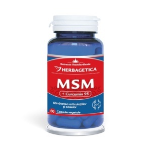 MSM + Curcumin 95, supliment alimentar destinat susținerii articulațiilor, mobilității și confortului în mișcare, 60 capsule vegetale, Herbagetica