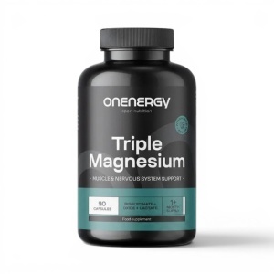 OnEnergy, Triple Magnesium - complex cu trei forme de magneziu: bisglicinat de magneziu, oxid de magneziu și lactat de magneziu, 90 capsule