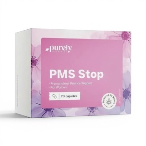 Purely Nutrition, PMS Stop - supliment alimentar destinat susținerii echilibrului organismului înainte și în timpul menstruației, 20 capsule