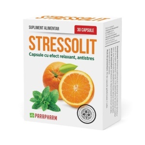 Stressolit, cu valeriană, ulei de portocale și mentă, ajută la reducerea tensiunii nervoase, susține calmul și relaxarea, 30 capsule, Parapharm