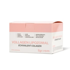 Vollagen Lipozomal, supliment alimentar destinat susținerii sănătății pielii, părului, unghiilor și articulațiilor, cu Vollagen®, vitamina C și extracte vegetale în formulă lipozomală, 30 plicuri, Liporom