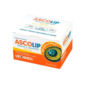 ASCOLIP, Vitamina C Lipozomală 1000 mg, cu aromă de portocale, 30 plicuri, LIPOSHELL