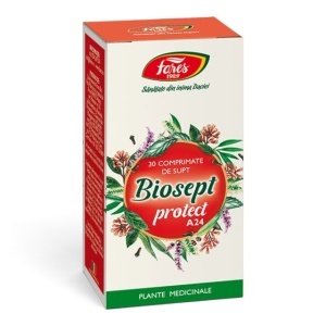 Biosept Protect A24, comprimate masticabile care ajută la calmarea durerii și iritației din gât și susțin protecția cavității bucale, 30 comprimate, Fares