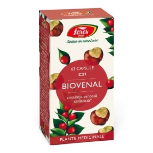 Biovenal C37, capsule care ajută la susținerea circulației venoase și reducerea senzației de picioare grele și obosite, 63 capsule, Fares