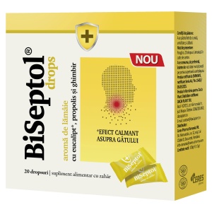 BiSeptol, Drops cu aromă de lămâie, 20 dropsuri, Dacia Plant