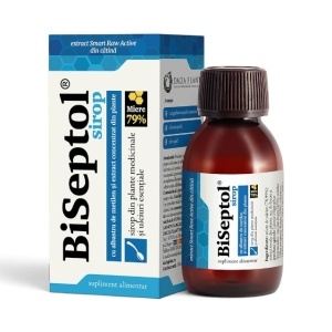 Biseptol Sirop, supliment alimentar destinat susținerii imunității și confortului respirator, cu extracte de plante și miere de salcâm, 100 ml, Dacia Plant