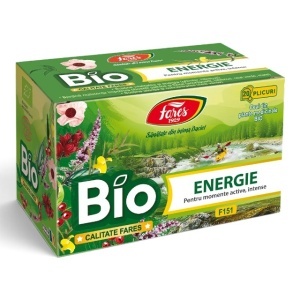 Ceai Bio Energie, ajută la reducerea oboselii, susține energia, vitalitatea și concentrarea, 20 plicuri, Fares