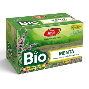 Ceai de Mentă Bio, susține digestia și ajută la menținerea confortului digestiv după mese, 20 plicuri, Fares