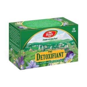 Ceai Detoxifiant P142, susține eliminarea toxinelor și a excesului de apă, contribuie la funcționarea ficatului și rinichilor, 20 plicuri, Fares