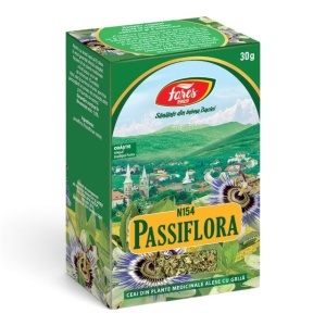 Ceai Passiflora N154, ajută la reducerea agitației, susține relaxarea și instalarea unui somn natural, 30 g, Fares