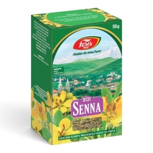 Ceai Senna frunze D131, ajută la reducerea constipației și reglarea tranzitului intestinal, susține eliminarea naturală, 50 g, Fares