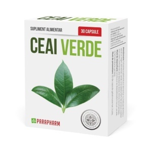 Ceai Verde, extract standardizat decofeinizat, susține metabolismul grăsimilor și protecția antioxidantă, 30 capsule, Parapharm