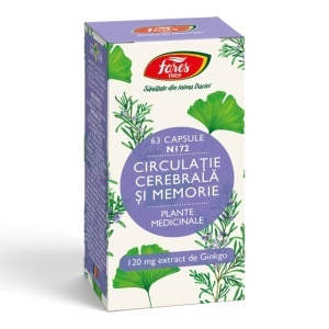 Circulație cerebrală și memorie N172, capsule care susțin memoria, concentrarea și circulația cerebrală și ajută la reducerea oboselii mentale, 63 capsule, Fares
