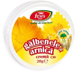 Cremă de Gălbenele și Arnică C30, pentru circulație, varice, vânătăi și umflături, 20 g, Fares