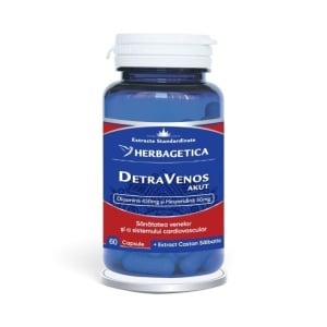 Detravenos Akut, supliment alimentar destinat susținerii circulației venoase, sănătății venelor și confortului picioarelor, 60 capsule, Herbagetica