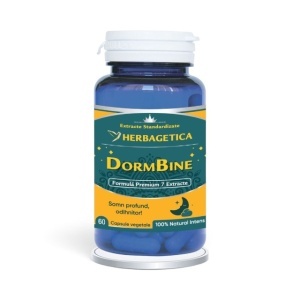 DormBine, supliment alimentar destinat susținerii somnului, relaxării și reducerii stresului, 60 capsule, Herbagetica