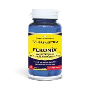 Feronix, supliment alimentar destinat susținerii nivelului de fier, energiei și reducerii oboselii, 60 capsule vegetale, Herbagetica