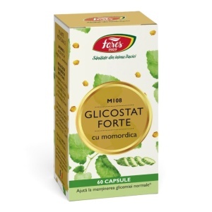 Glicostat Forte M108, capsule pentru menținerea glicemiei în limite normale și susținerea metabolismului glucidelor, 60 capsule, Fares
