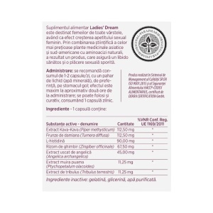 Ladies Dream, cu damiană, muira puama și tribulus, susține dorința sexuală, plăcerea și vitalitatea feminină, 2 capsule, Parapharm - Img 2