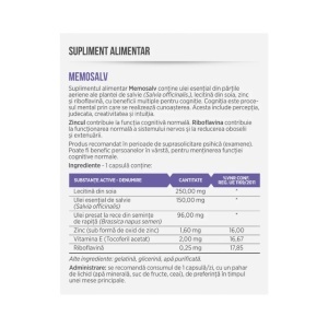 Memosalv, cu Lecitină, Salvie și Zinc, susține memoria, concentrarea și funcțiile cognitive, 30 capsule, Parapharm - Img 2