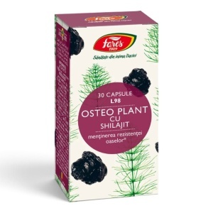 Osteo Plant cu Shilajit L98, capsule care ajută la menținerea densității osoase și susțin remineralizarea și rezistența oaselor, 30 capsule, Fares