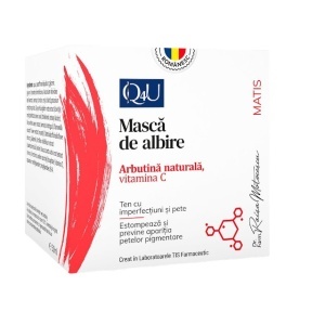 Q4U Mască cu Merișor, Arbutină și Vitamina C, ajută la estomparea petelor pigmentare și uniformizarea tenului, 50 ml, Tis Farmaceutic