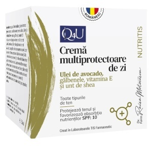 Q4U NutriTis Cremă de Zi cu Ulei de Avocado, Unt de Shea și Vitamina E, hidratează și protejează tenul, SPF 10, 50 ml, Tis Farmaceutic