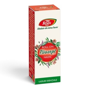 Ulei nazal roll-on Biosept A27, pentru protecția căilor respiratorii în sezonul virozelor, cu 10 uleiuri esențiale, 5 ml, Fares
