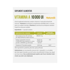 Vitamina A 10.000 UI, din extract natural de morcovi, susține vederea, sănătatea pielii și imunitatea, 30 capsule, Parapharm - Img 2