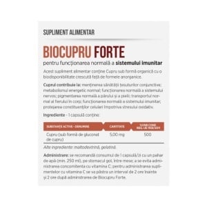 BioCupru Forte 5 mg, cu gluconat de cupru, susține energia, sistemul nervos și imunitatea, 30 capsule, Parapharm - Img 2