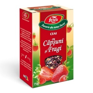 Ceai cu căpșuni și fragi, ceai din fructe pentru relaxare și hidratare, 75 g, Fares
