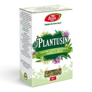 Ceai Plantusin R1, ajută la ameliorarea tusei și fluidificarea secrețiilor bronșice și contribuie la calmarea gâtului iritat, 50 g, Fares