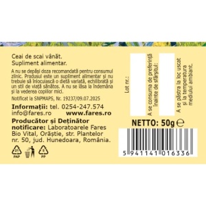 Ceai Scai vânăt R68, susține sănătatea căilor respiratorii și contribuie la fluidificarea secrețiilor bronșice și confortul respirator, 50 g, Fares - Img 6