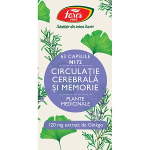 Circulație cerebrală și memorie N172, capsule care susțin memoria, concentrarea și circulația cerebrală și ajută la reducerea oboselii mentale, 63 capsule, Fares - Img 2