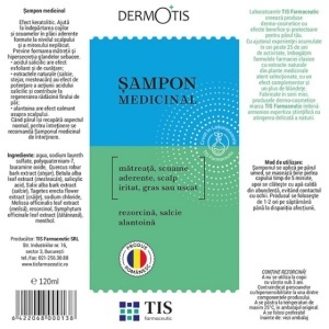 DermoTis Șampon Medicinal, cu Acid Salicilic și Rezorcină, ajută la îndepărtarea mătreții și reducerea excesului de sebum, 120 ml, Tis Farmaceutic - Img 2